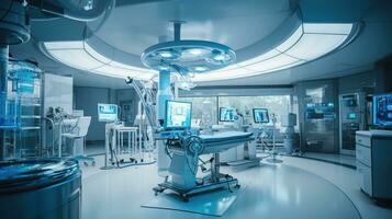 State-of-the-Art Medical Technology, Equipment and Medical Devices in a Modern Operating Room, Including X-Ray Device and MRI Scan, Setting the Stage for Advanced Healthcare, Ai generative photo