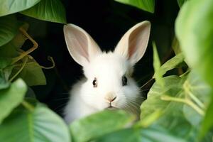 Rabbit hiding in the bushes. Generative AI. photo