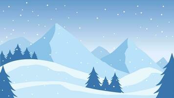 Snowy mountain landscape vector illustration. Landscape of snow covered mountain in winter season. Winter mountain landscape for background, wallpaper or landing page