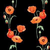 Watercolor seamless pattern with hand drawn summer bright red poppy flowers. Isolated on color background. Design for invitations, wedding, love or greeting cards, paper, print, textile vector