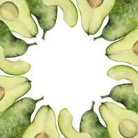 mano dibujado acuarela verde aguacate vegetal para dieta y sano estilo de vida, vegano cocinando. ilustración cuadrado frontera marco aislado en blanco antecedentes. diseño póster, imprimir, sitio web, tarjeta, menú vector