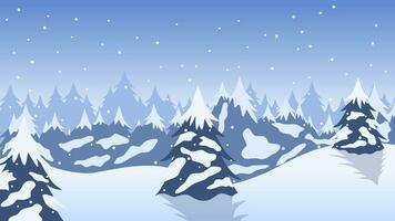Winter pine forest landscape vector illustration. Silhouette of snow covered coniferous in cold season. Pine forest landscape for background, wallpaper or landing page