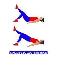 Vector Man Doing Single Leg Glute Bridge. Hip Raises. Bodyweight Fitness Legs Workout Exercise. An Educational Illustration On A White Background.