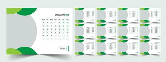 Calendar 2024 planner corporate template design set. Week starts on Monday. template for annual calendar 2024 vector