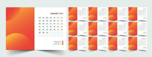 Desk Calendar 2024 template design, Office Calendar 2024 vector