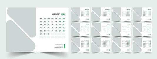 Calendar 2024 planner corporate template design set. Week starts on Monday. template for annual calendar 2024 vector