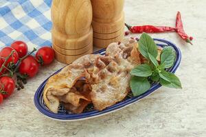 Fried pork bacon for breakfast photo