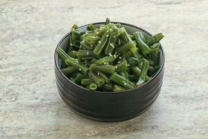 Boiled green bean with sesame seeds photo