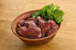 Raw chicken liver in the bowl photo