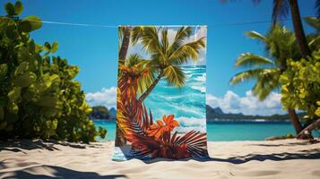 a palm tree on a beach AI Generated photo