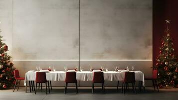 Elegant Christmas Dining Table with Red Chairs photo