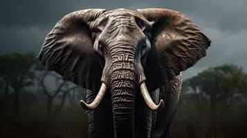 un elefante con colmillos ai generado foto