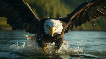 a bald eagle flying over water AI Generated photo