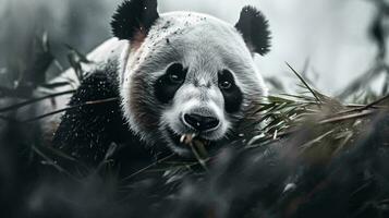 un panda comiendo césped ai generado foto