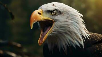 a bald eagle with its mouth open AI Generated photo