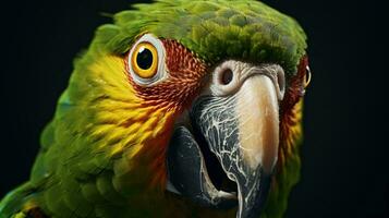 a green and yellow parrot AI Generated photo