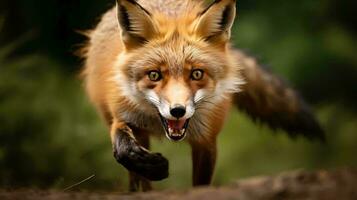 a fox running on a log AI Generated photo