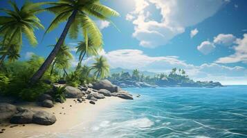 a beach with rocks and trees AI Generated photo