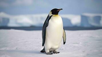 a penguin standing on snow AI Generated photo