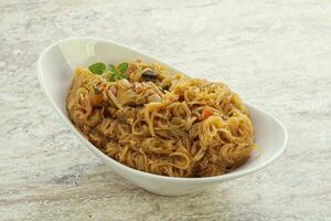 Wok Udon with chicken curry photo