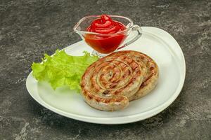 Grilled round pork tasty sausages photo