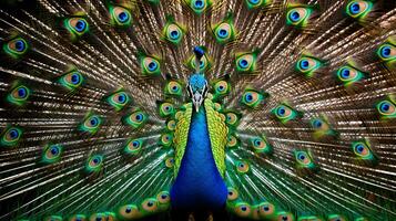 a peacock with its feathers spread AI Generated photo