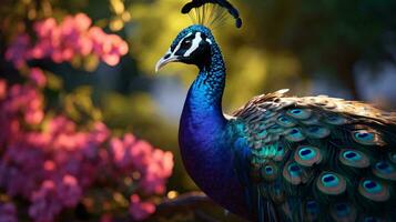 a peacock with its feathers spread AI Generated photo