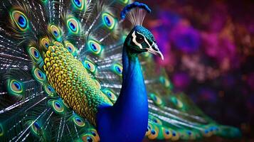 a close up of a peacock AI Generated photo