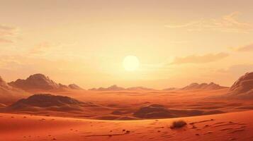 un Desierto paisaje con un puesta de sol ai generado foto