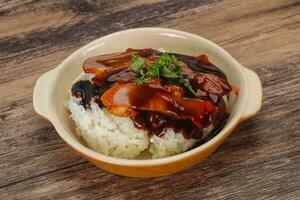 arroz con pechuga de pato en salsa unagi foto