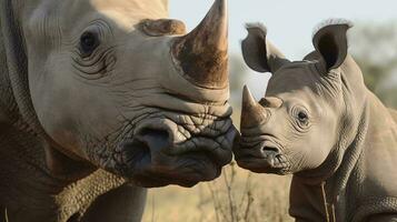 un de cerca de un rinoceronte ai generado foto