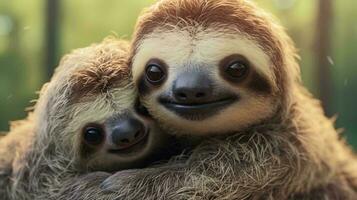 a sloth and a baby sloth AI Generated photo
