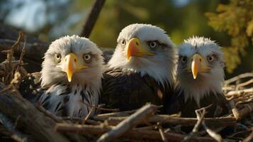 un grupo de aves en un nido ai generado foto
