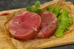 Raw tuna round steak for grill photo