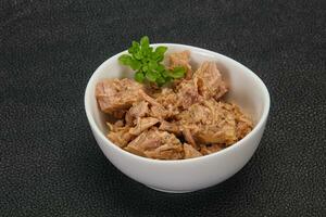 Canned tuna fish in the bowl photo