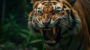 a tiger with its mouth open AI Generated photo