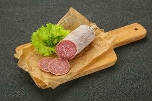 Italian dry Saliami pork sausage photo