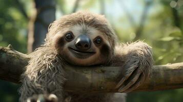 a sloth on a tree branch AI Generated photo