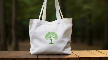 a white bag with a green leaf on it AI Generated photo