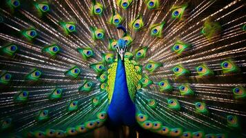 a peacock with its feathers spread AI Generated photo