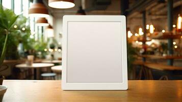 a white tablet on a table AI Generated photo