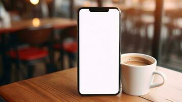 a cell phone next to a cup of coffee AI Generated photo