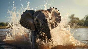 elephants playing in the water AI Generated photo