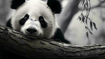 a panda bear on a log AI Generated photo