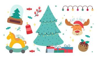 Christmas collection of decorative winter elements vector