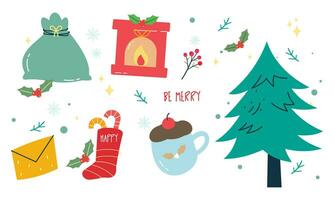 Christmas collection of decorative winter elements vector