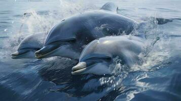 a group of dolphins swimming in water AI Generated photo