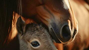 un cerca arriba de un caballos cara ai generado foto