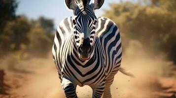 a zebra walking in the wild AI Generated photo