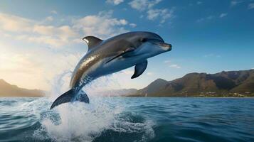 un ballena saltando fuera de el agua ai generado foto